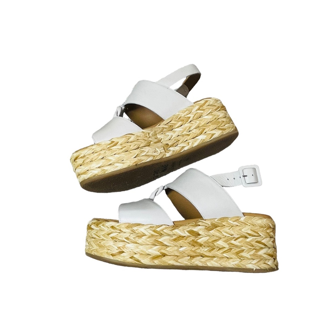 M. Gemi White Leather Espadrille Platform Sandals - Picture 6 of 9